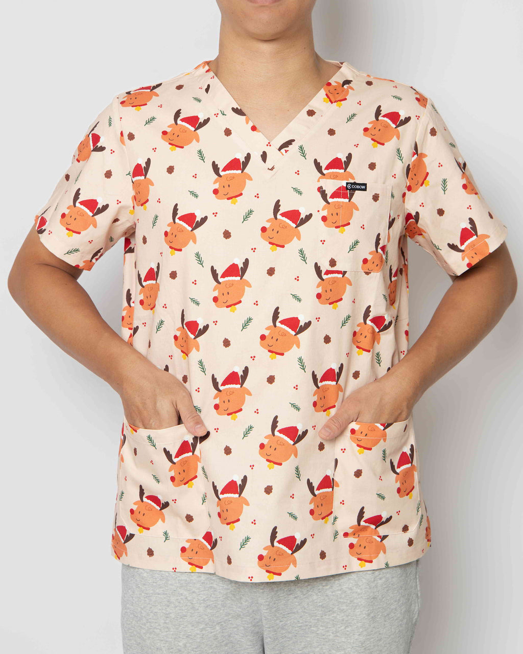 Reindeer Party Scrub Top